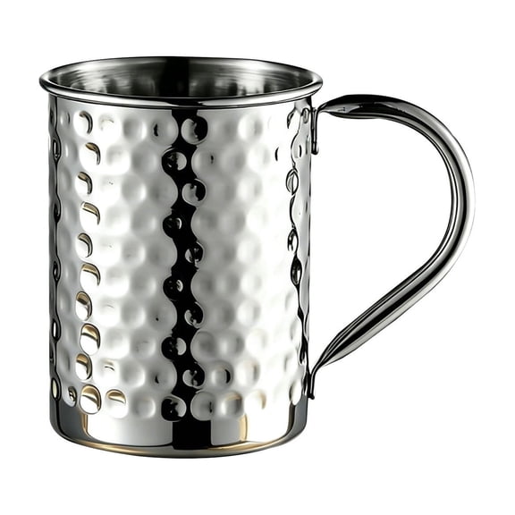 Metal Cups for Drinks, Metal Hammered Tumblers Cup, Durable Reusable Drinking Cups with Smooth Edge for Outdoor Picnic Camping Use, 430ml/14.5 oz Water Tea Cup with Handle, 1Pc(Silver,3.1x3.1x3.9")