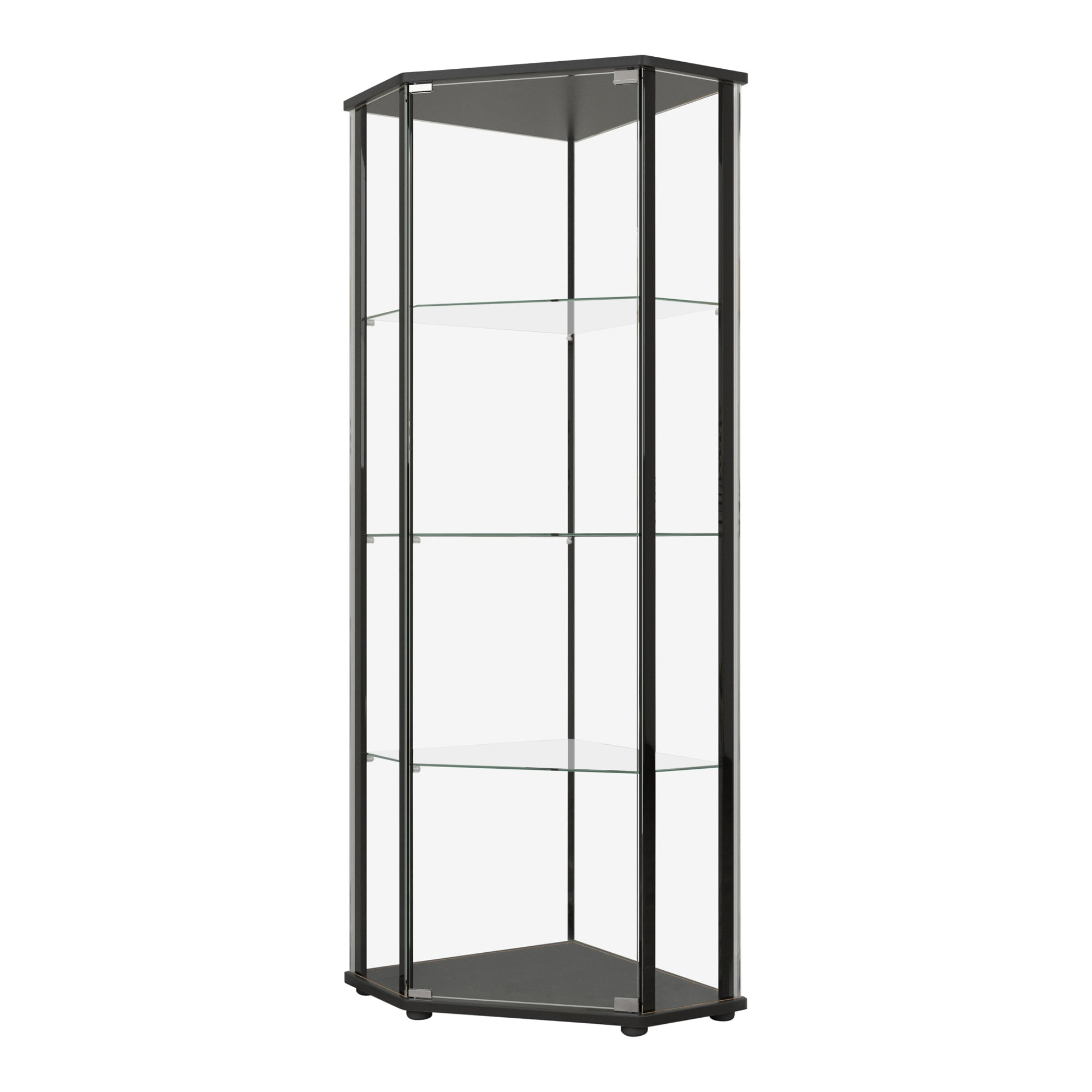 Contemporary Geometric Black Metal Curio Cabinet with Glass Shelves