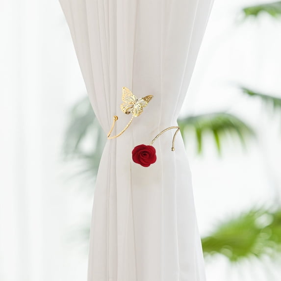 Metal Curtain Holdback with Butterfly Flower Design Hollow Craft Buckle for Drapery Ties Wall Hook Gold Silver Finish Decorative Window Treatment Accessory