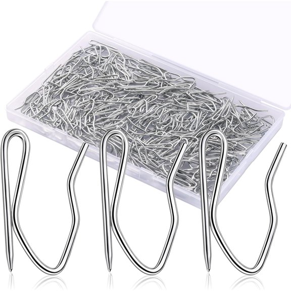 Metal Curtain Hooks, 200pcs Drapery Pins Stainless Steel Pin-on Hooks for Window Shower Door Curtain, Silver White