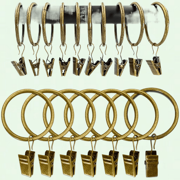 Metal Curtain Rings with Clips, 100 Pack, Antique Bronze, Rustproof, 1.5 Inch Interior Diameter