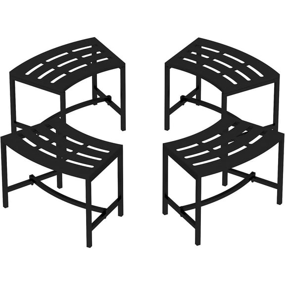 Metal Curved Fire Pit Bench Set of 4, Outdoor Fire Pit Seating, Steel Backless Outside Bench for Garden, Patio, Porch, Backyard, Plant Stand, Heavy Duty Plant Holder, Style 2, Black
