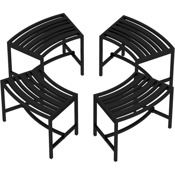 Metal Curved Fire Pit Bench Set of 4, Outdoor Fire Pit Seating, Steel Backless Outside Fire Pit Bench for Garden, Patio, Porch, Backyard, Plant Stand, Heavy Duty Plant Holder, Style 3, Black