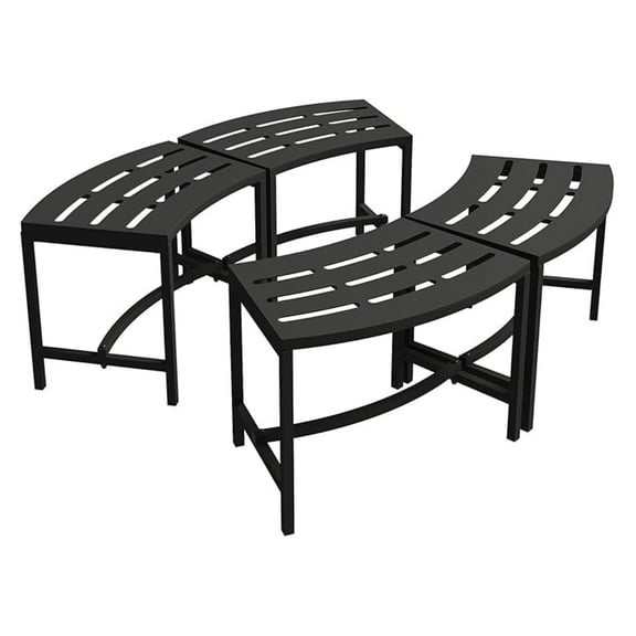 Metal Curved Set - Outdoor Seating for Garden, Patio, Porch, Backyard - Heavy Duty Steel Backless Benches - Plant Stand and Holder - Black Crossover Design