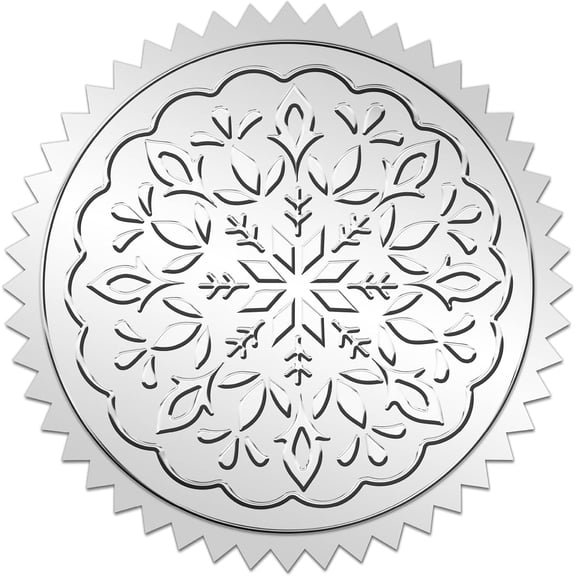 Metal Custom Round Silver Foil Embossed Picture Stickers Self Adhesive Award Certificate Seals Metallic Stamp Seal Stickers Snowflake 50mm 4pcs/sheet