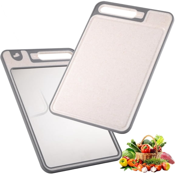 Metal Cutting Boards for Kitchen Non Toxic,Wheat Straw Board,Double Sided Chopping Board,Non-Porous,Durable & Easy to Clean,Non Plastic Board Meat,Vegetables(1 PC)