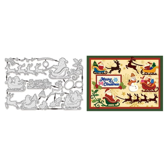 Metal Cutting Dies Reusable Carbon Steel Embossing Cut Stencils Christmas Snowman Sleigh Frame Stencils Dies for Card Making DIY Crafts Scrapbooking Christmas Day Decoration DIY