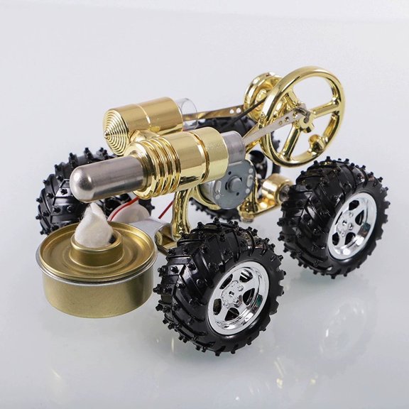 Metal Cylinder Stirling Engine Car Model Kit, Heat Powered Mini Engine for Thermodynamics Demonstration and Educational Experiments