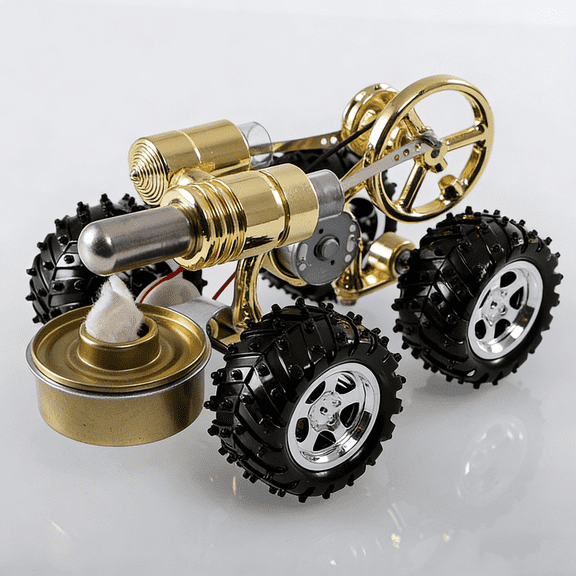 Metal Cylinder Stirling Engine Car Model Kit, Heat Powered Mini Engine for Thermodynamics Demonstration and Educational Experiments