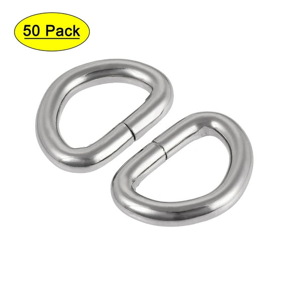 Metal D Ring 0.63"(16mm) D-Rings Buckle for Hardware Bags Belts Craft DIY Accessories Silver Tone, 50pcs