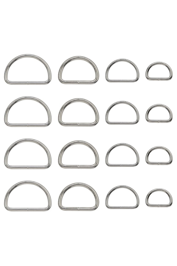 Metal D Ring Non Welded D-Rings Nickel Plated Silver Assorted 0.5 Inch, 0.75 Inch, 1 Inch, 1.25 Inch (100 Pack)
