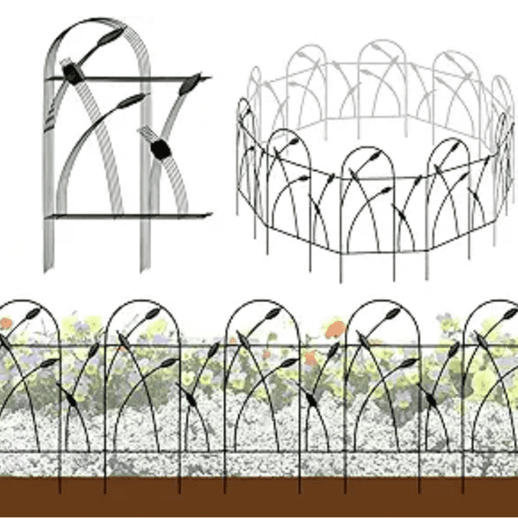 Metal D rative Garden Fence Border, 32 in.H x 19.5 in.W (10 Panels, Total Length 16 feet) No Dig Fence Rustproof Wrought Iron Landscape Fencing for Flower Bed, Trees, Animal Barrier, Black