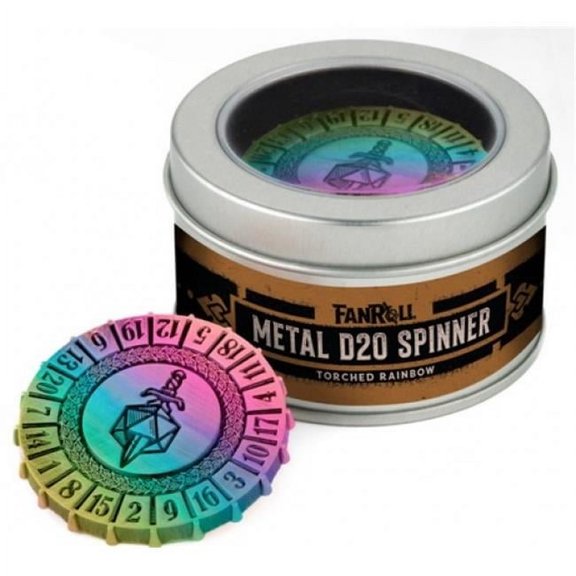 Metal D20 Spinner, Torched Rainbow