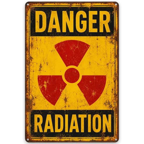 Metal Danger Radiation Sign 8x12 Inch Vintage Style Iron Wall Decor for Indoor/Outdoor Use, Weather Resistant Finish, Easy Hanging with Pre-Drilled Holes, Rustic Home Decoration