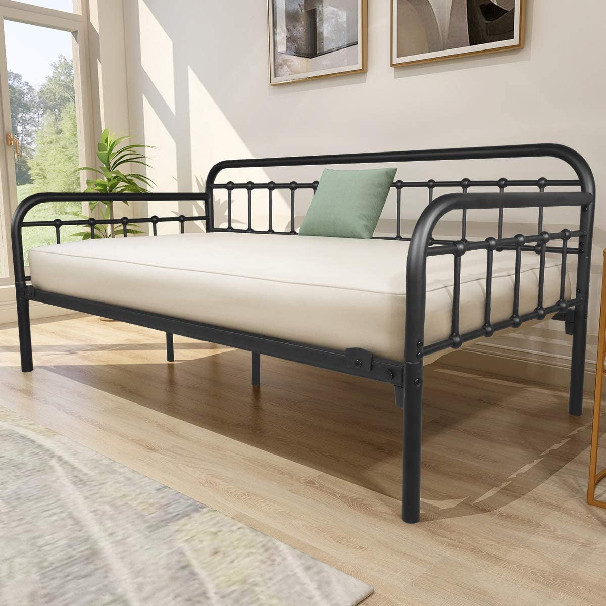 Metal Daybed Frame Heavy Duty Metal Slats Sofa Bed Platform Mattress