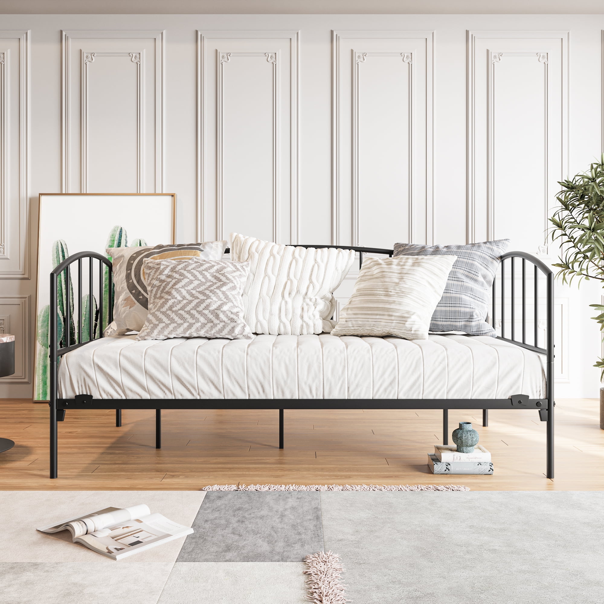 Metal Daybed Frame Twin Size Heavy Duty Metal Slats Sofa Bed Platform