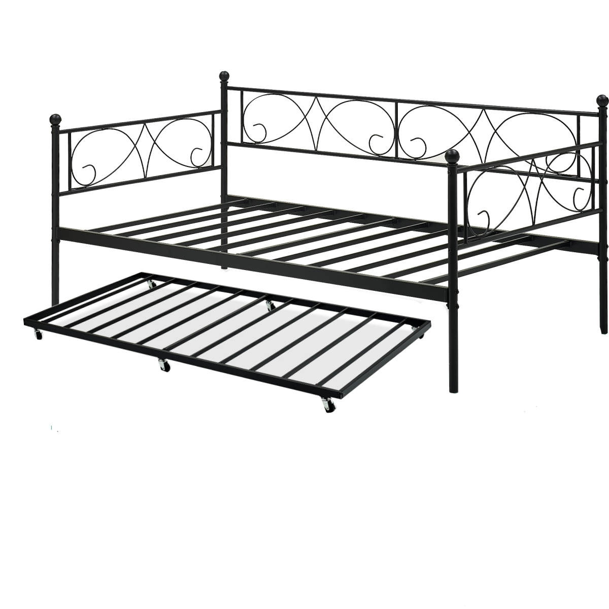 Metal Daybed Frame with Trundle, Platform Sofa Bed with Headboard and