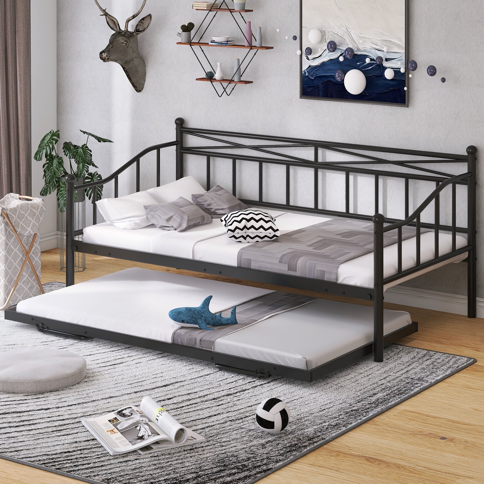 Metal Daybed with Trundle, ENYOPRO Twin Daybed and Pop Up Trundle Frame