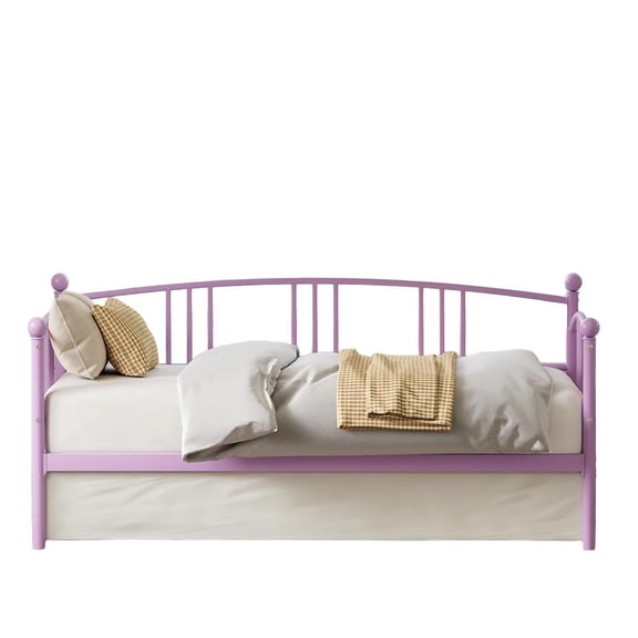 Metal Daybed with Pull-Out Trundle - Space-Saving Sofa Bed with Arched Headboard, Easy Assembly, Single, Purple