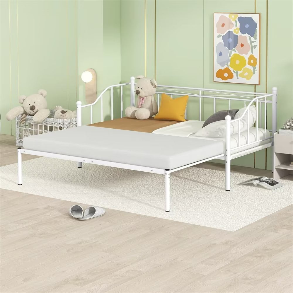 Metal Daybed with Trundle, Twin Size Daybed Frame with Heavy Duty Slats