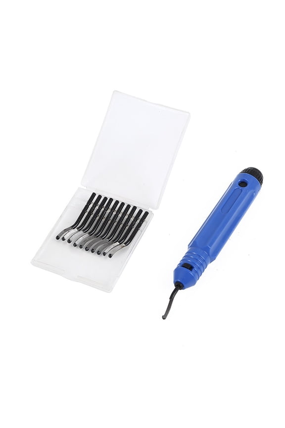 Metal Deburring Tool Kit with 10 Steel Blades, Deburring Tool 3D Printing, Durable Edges Removing DIY Hand Tool for Wood, Metal, Resin Art, Copper, Plastic, PVC Plumbing Pipes, 1Set(Blue,1.8x0.1")
