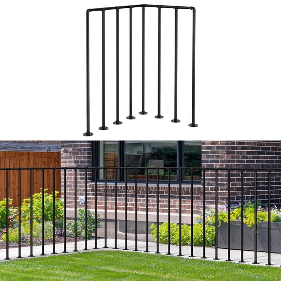 Metal Deck Railing Kit, Porch Railing with Right-Angle Connectors for Flat Surfaces, Outdoor Guard Rail Handrail for Deck, Balcony, Patio, Black