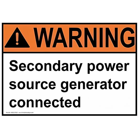 Metal Deco ANSI Warning Secondary Power Source Generator Connected Sign - 8"x12" Decal Warning Stickers Vinyl Self Adhesive Safety Wall Sign, Generator Zone, Electrical Safety