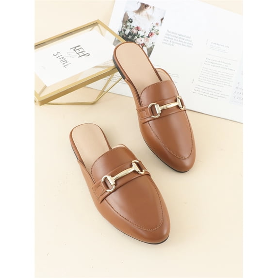 Metal Decor Flat Mules  Elegant Apricot-colored Solid Color Mule High Heels  Made Of Pure Metal