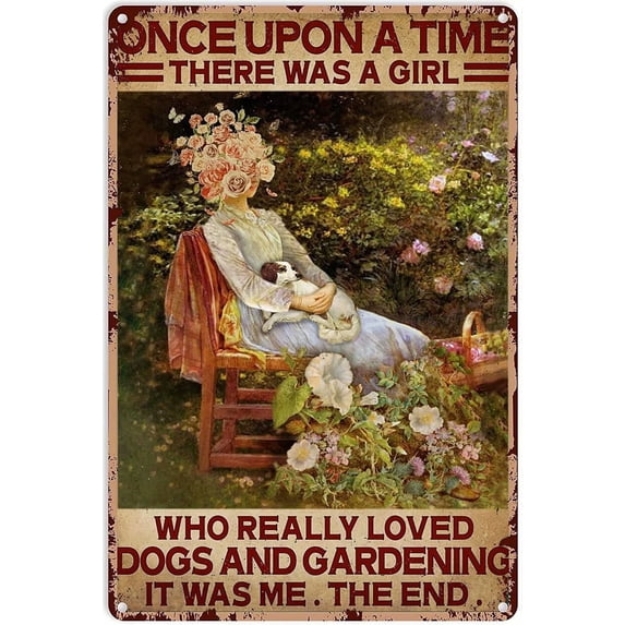 Metal Decor Wall Art Garden Iron Poster A Girl Loves Dogs and Gardening Vintage Tin Sign for Garden Bedroom Home Hotel Bar Cafe Outdoor Wall Decoration 8x6 inch