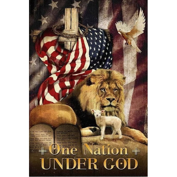Metal Decor for Wall Lion Dove Lamb American Flag Th of July Independence Day One Nation Under God Cross Tin Sign Chic Art Wall Metal Funny Iron Plaque Signs Gift for Room Office 8x6 inch
