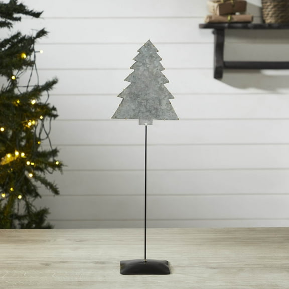 VHC Brands Decorative Galvanized Metal Christmas Tree with Base 16x5x3