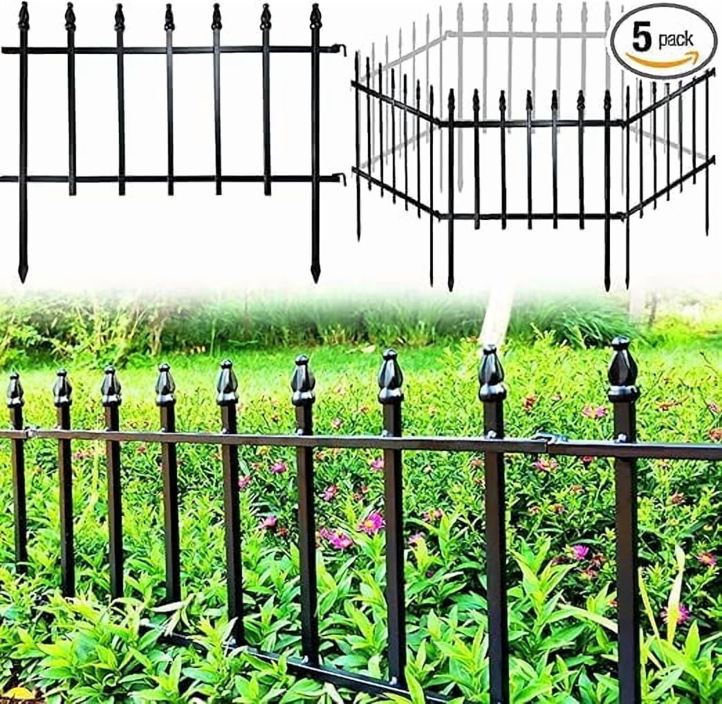 Thealyn Metal Decorative Garden Fence 22" W x 18" H (5 Panels, Total Length 9.17 ft), Border Folding Fence, Landscape Fencing for Flower Bed, Yard, Animal Barrier,Black