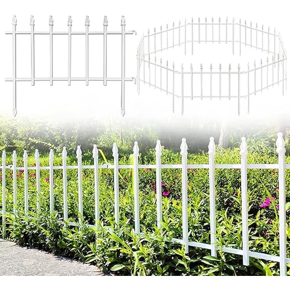 Metal Decorative Garden Fence 22" W x 18" High (5 Panels, Total Length 9.17 ft), Metal Border Folding Fence, Landscape Fencing for Flower Bed, Yard, Animal Barrier,White