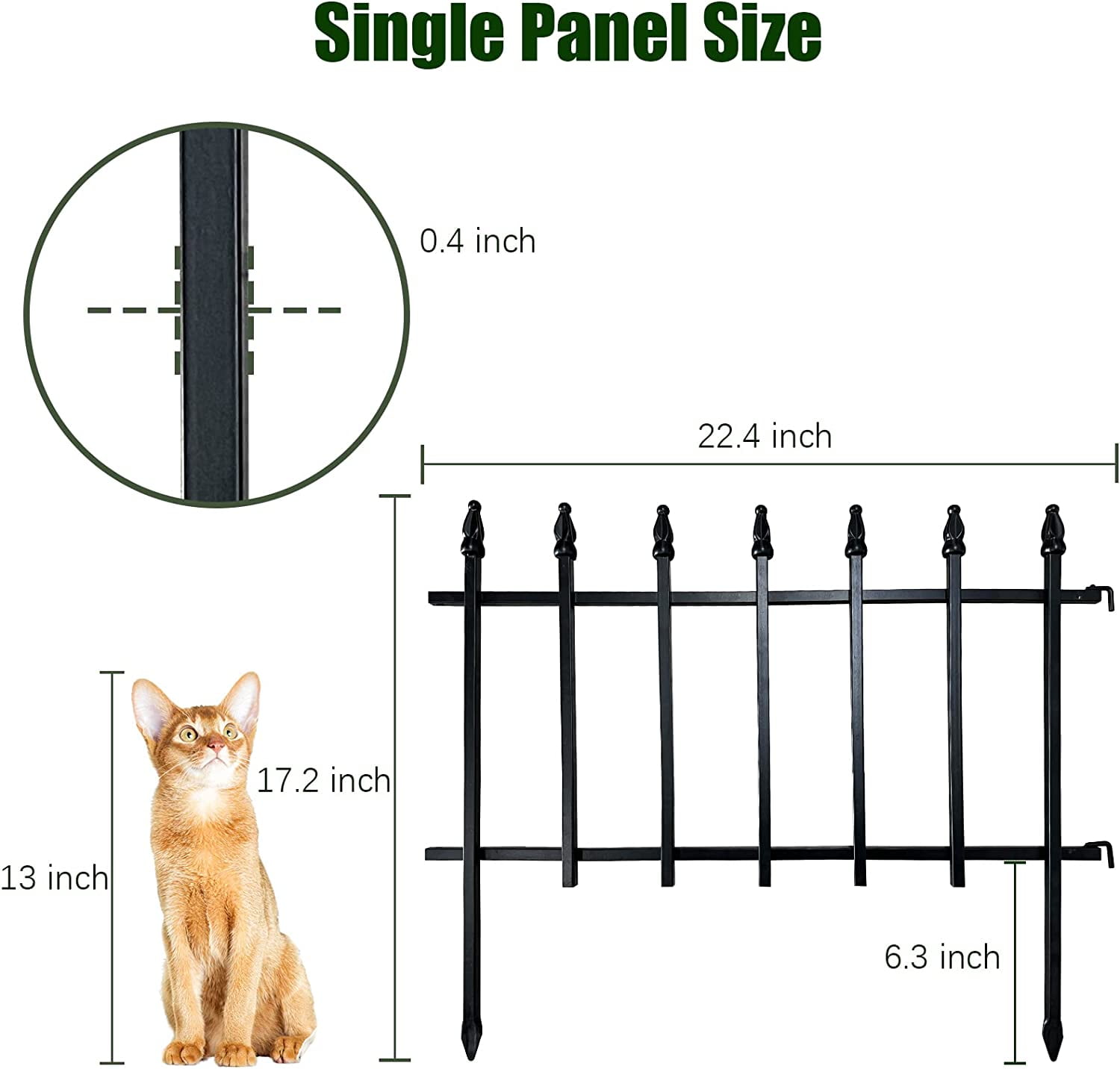 Metal Decorative Garden Fence 22" Wide x 18" High, 5 Panels, 9.17 Feet Total Length, Rustproof & Easy to Install