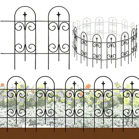 Metal Decorative Garden Fence Border 32 In.H X 17.5 In.W 14 Panels Total Length 20 Feet No Dig Fence Rustproof Wrought Iron Landscape Fencing For Flower Bed Yard Patio