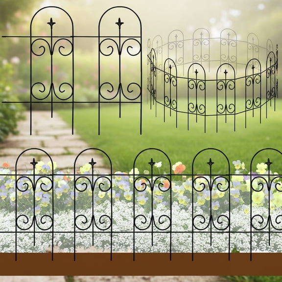 Metal Decorative Garden Fence Border No Dig Fence Rustproof Wrought Iron Landscape Fencing for Flower Bed, Yard, Patio
