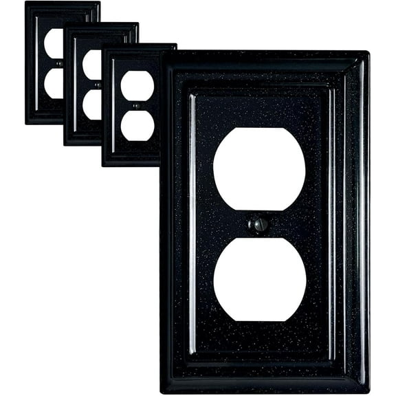 Metal Decorative Wall Plate, Electrical Outlet Covers,Light Switch Covers,Thick and Durable Mid Size 3.16'' x 4.92'' Switch Plate in Various Styles (Cosmic Black, 1 Gang Duplex 4 PK)