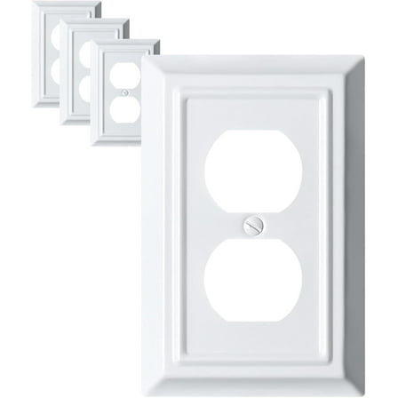 Metal Decorative Wall Plate, Electrical Outlet Covers, Light Switch Covers, Thick and Durable Mid Size 3.16'' x 4.92'' Switch Plate in Various Styles (Pure White, 1 Gang Duplex 4 PK)