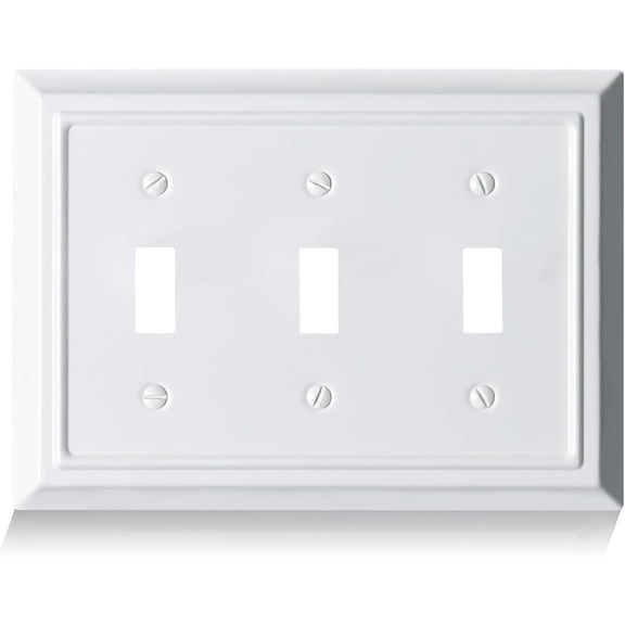 Metal Decorative Wall Plate, Electrical Outlet Covers, Light Switch Covers, Thick and Durable Mid Size 6.88'' x 4.92'' Switch Plate in Various Styles (Pure White, 3 Gang Toggle 1 PK)
