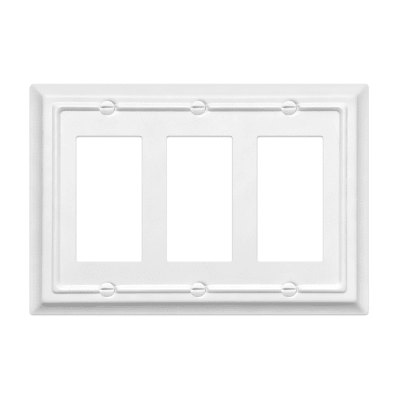 Funkiim Metal Wall Plate, Electrical Outlet Covers, Durable Light Switch Covers, 3 Gang Decorator, Pure White