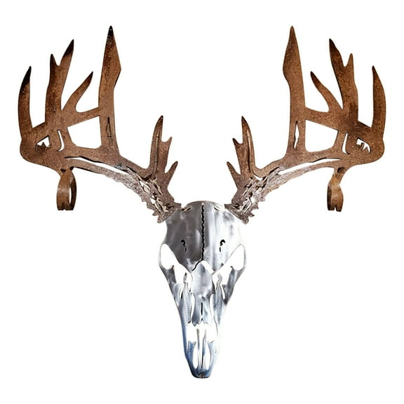 Metal Deer Head Bow Rack, 14" X 12" Hunting Wall Mount for Long & Compound Bows, Handcrafted Rustic Antler Hook, Unique Cabin Lodge Decor Gift for Hunters