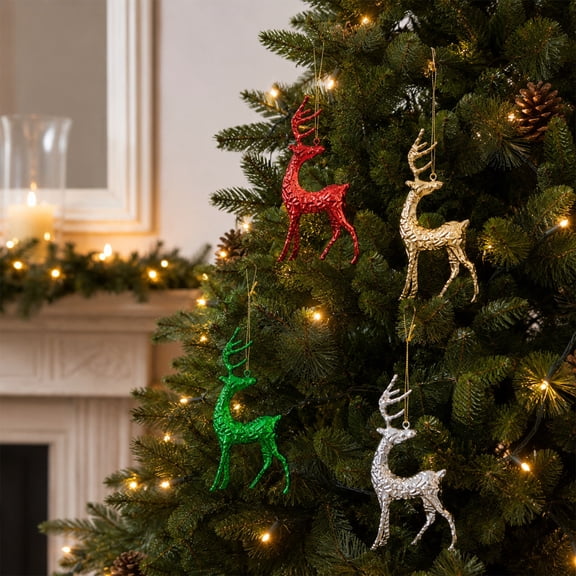 Metal Deer Ornaments for Christmas Tree, 4‑Color Iron Art Elk Hanging Pendants, Delicate Holiday Hangings, Versatile Decor for Xmas Tree Table Surface and Festive Scene Layout