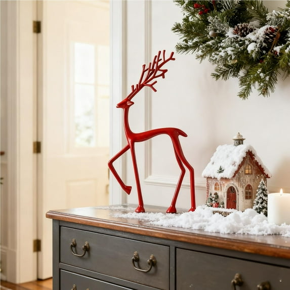 Taicans Metal Deer Tabletop Decoration - Red Reindeer Statues Christmas Decorations,Modern Xmas Figurines,Elegant Indoor Holiday Decor - Table Centerpieces,Ideal for Living Room Bedroom office