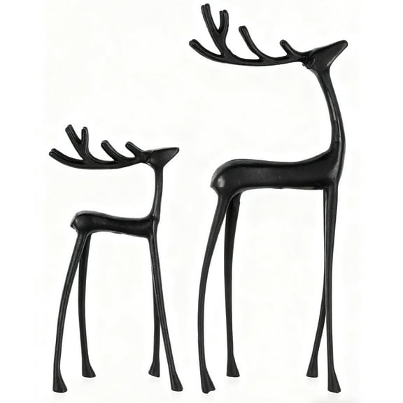 Metal Deer Tabletop Decoration, Reindeer Statues Imitation Metal Resin Deer Sculpture, Black Finish European-Style Modern Decorative, Christmas Tabletop OrnamentsTwo-piece set (9.8in&7.8in)