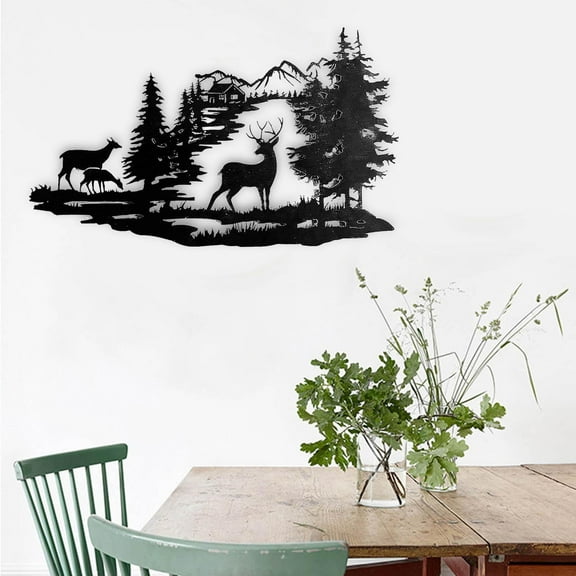 Metal Deer Wall Art Decor, Wall Sculpture Iron Hanging Deer Art Wall Decor, Wall Decoration, for Outdoor Birthday Dining Room Restaurant Indoor