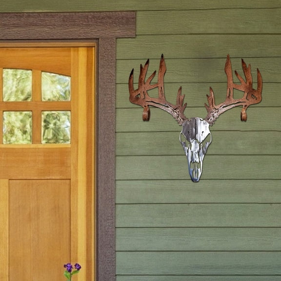 Metal Deer 𝐒kull Bow Rack, Home Living Room Wall Decoration, Composite 𝐒tyle Hunting 𝐀rchery Gear Standing Display, Indoor Storage Rack Bone Bracket Bow