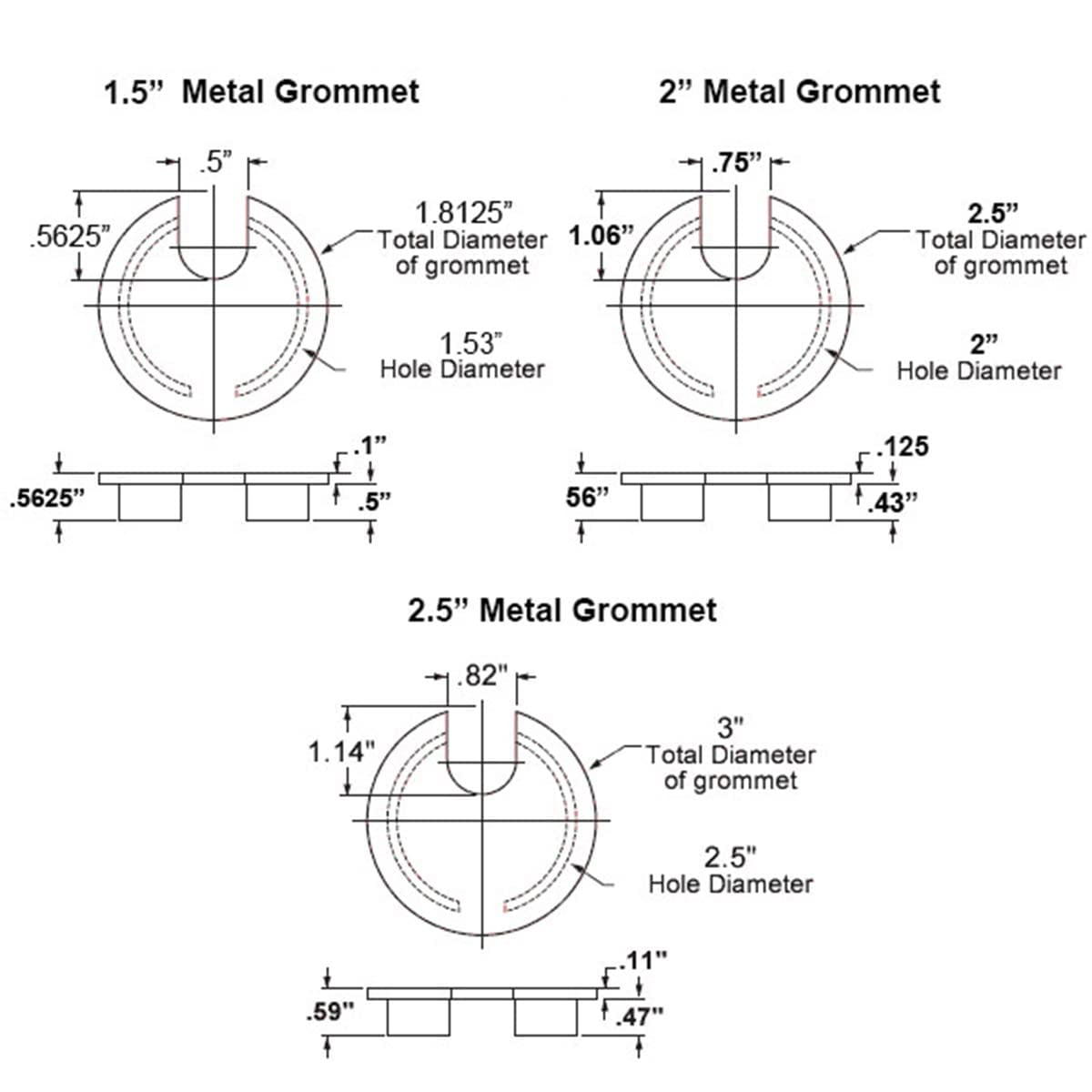 Metal Desk Grommet 62.5mm Cable Hole Cover Wire Cord Organizer 