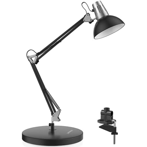 Metal Desk Lamp, Adjustable Goose Neck Architect Table Lamp with On/Off Switch, Swing Arm Desk Lamp with Clamp, Eye-Caring Reading Lamp for Bedroom, Study Room &Office (Black)