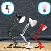 Metal Desk Lamp, Adjustable Goose Neck Swing Arm Table Lamp, Study Desk Lamps for Bedroom, Study, Office, Table, Black
