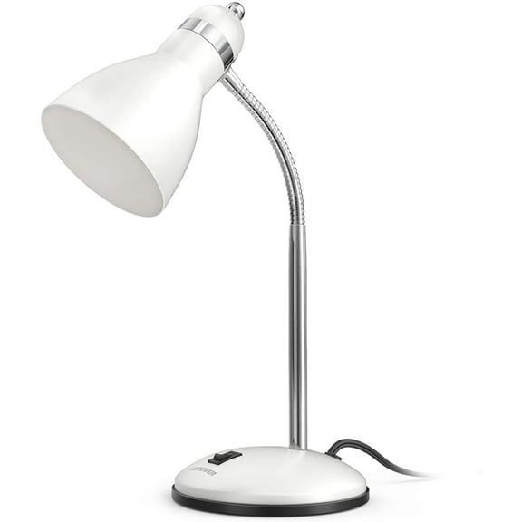 Metal Desk Lamp, Adjustable Goose Neck Table Lamp, Eye-Caring Study Desk Lamps for Bedroom, Study Room and Office (White)